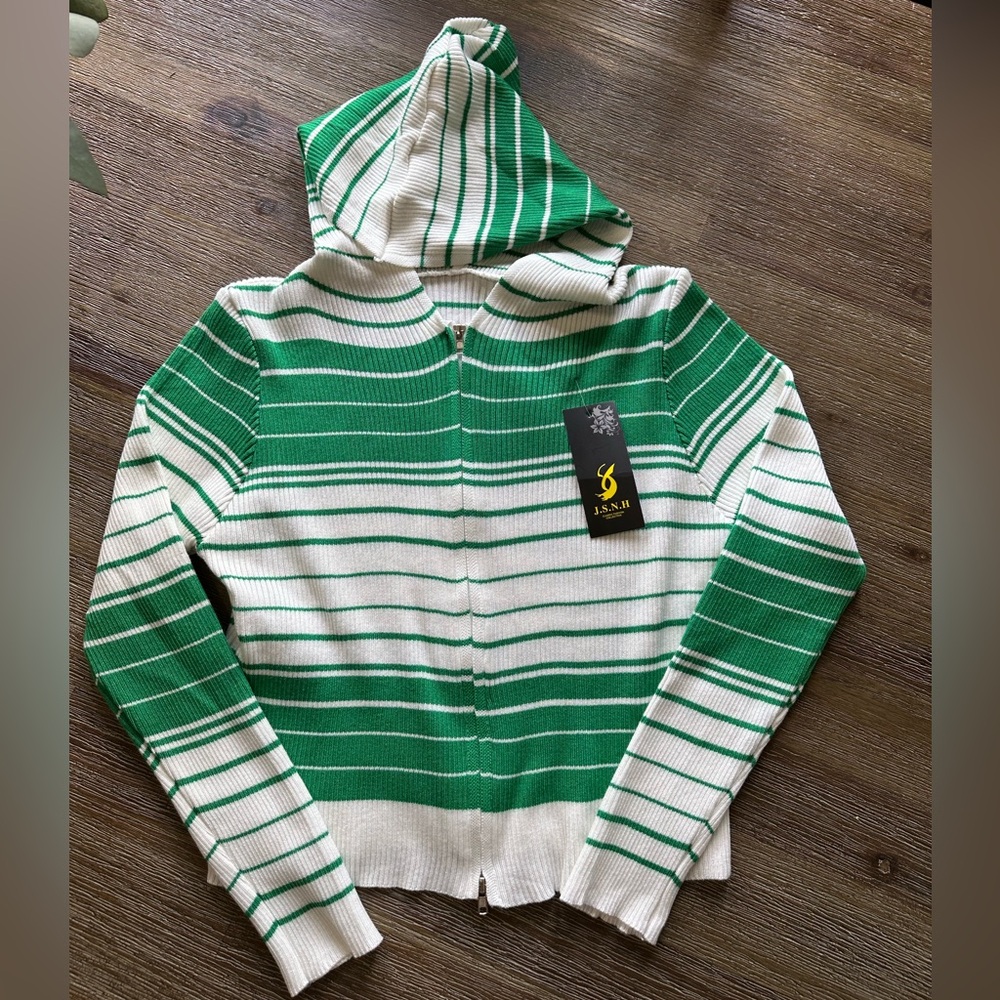 ✨NEW✨ Green and White Striped Ribbed Sweater Hoodie